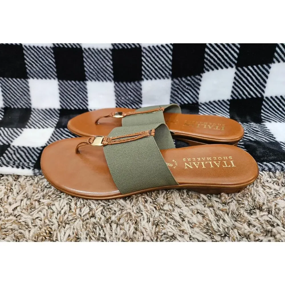 Italian Shoemakers Italy Womens Size 10 Olive Thong Slide Sandals Comfort